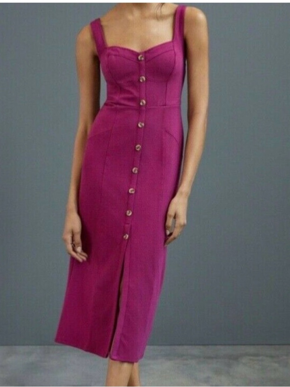 Anthropologie Maeve Raspberry Sweetheart midi dress 14 petite